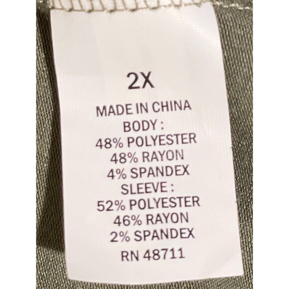 Falls Creek Womens Plus Size 2X Olive Green Tunic Top With Ribbed Sleeves - Picture 9 of 14